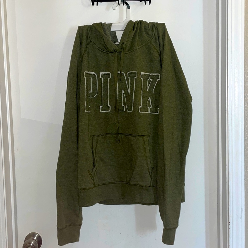 Victoria Secret PINK olive green sweatshirt with hoodie